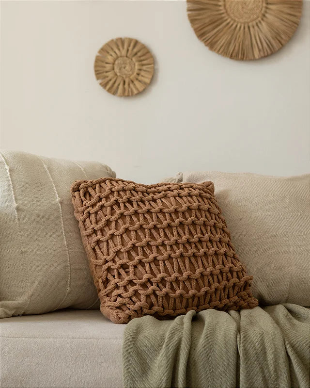 Capa de Almofada Artesanal Corda Marrom 40x40