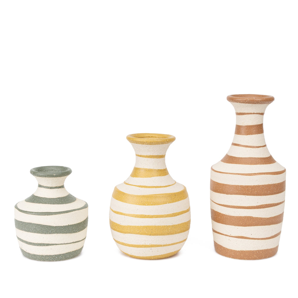 Trio de Vasos Listas Maré em Cerâmica 3 peças