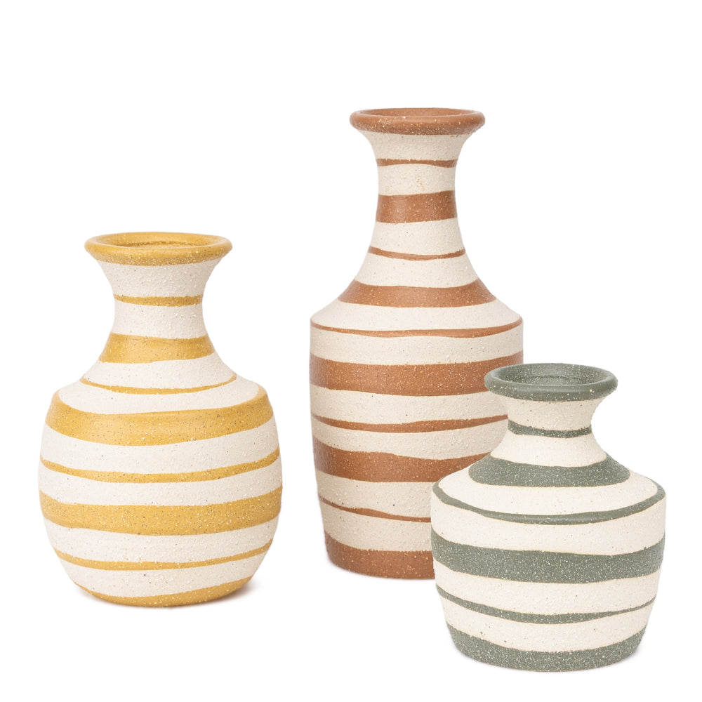 Trio de Vasos Listas Maré em Cerâmica 3 peças