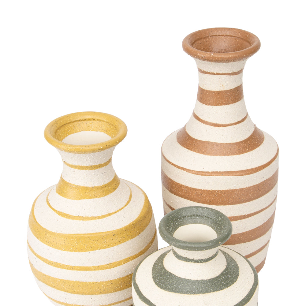 Trio de Vasos Listas Maré em Cerâmica 3 peças