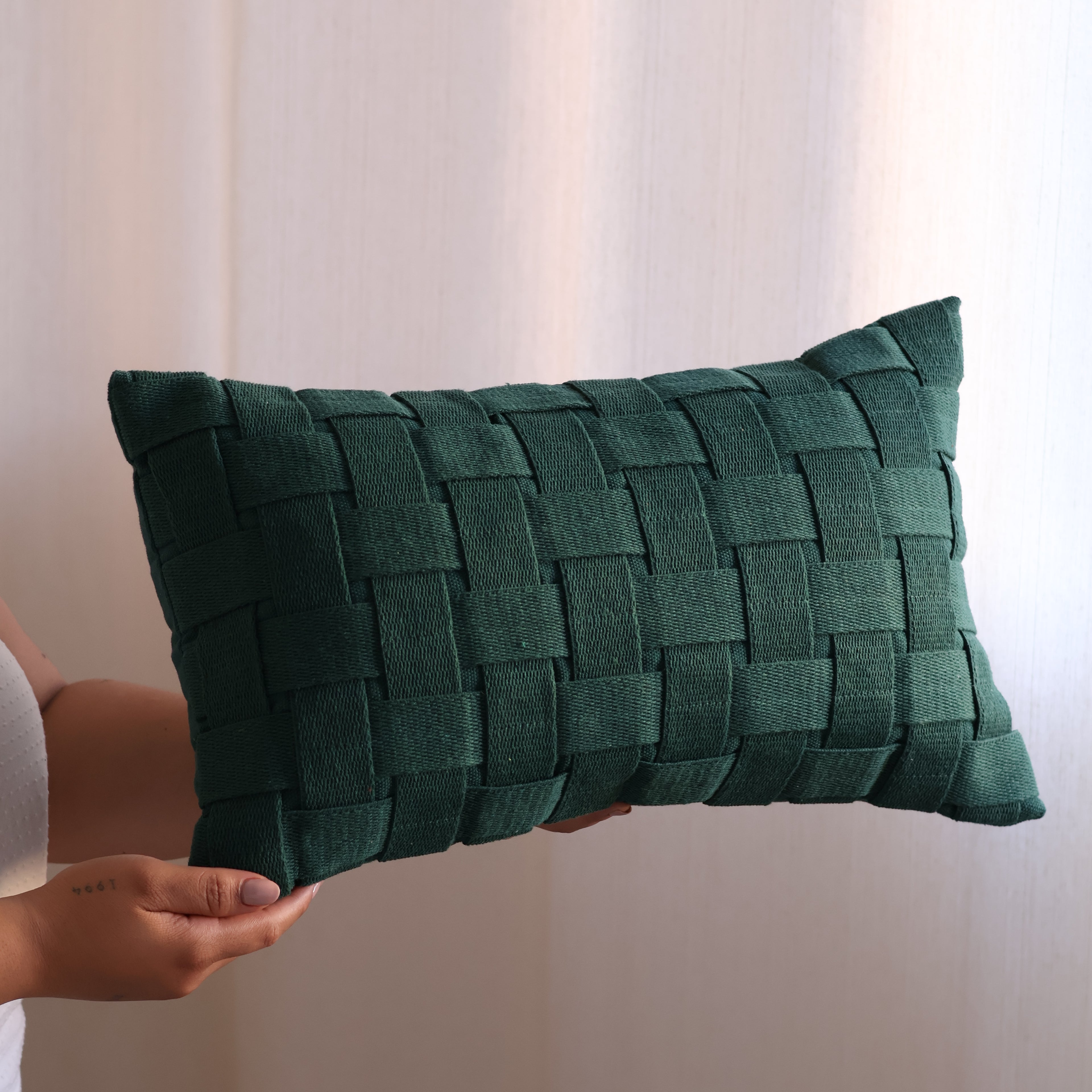 Capa de Almofada Trançada Verde 30x50