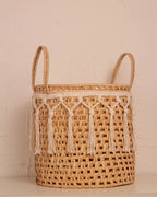 Cesto de Palha com Macramê 30x30cm