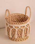 Cesto de Palha Trama Aberta com Macramê 20x20