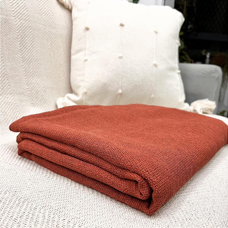 Manta Decorativa Artesanal Prado Terracota 1,40 x 2,40