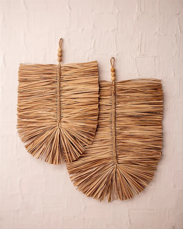 Duo Folhas Decorativas Palha Artesanal