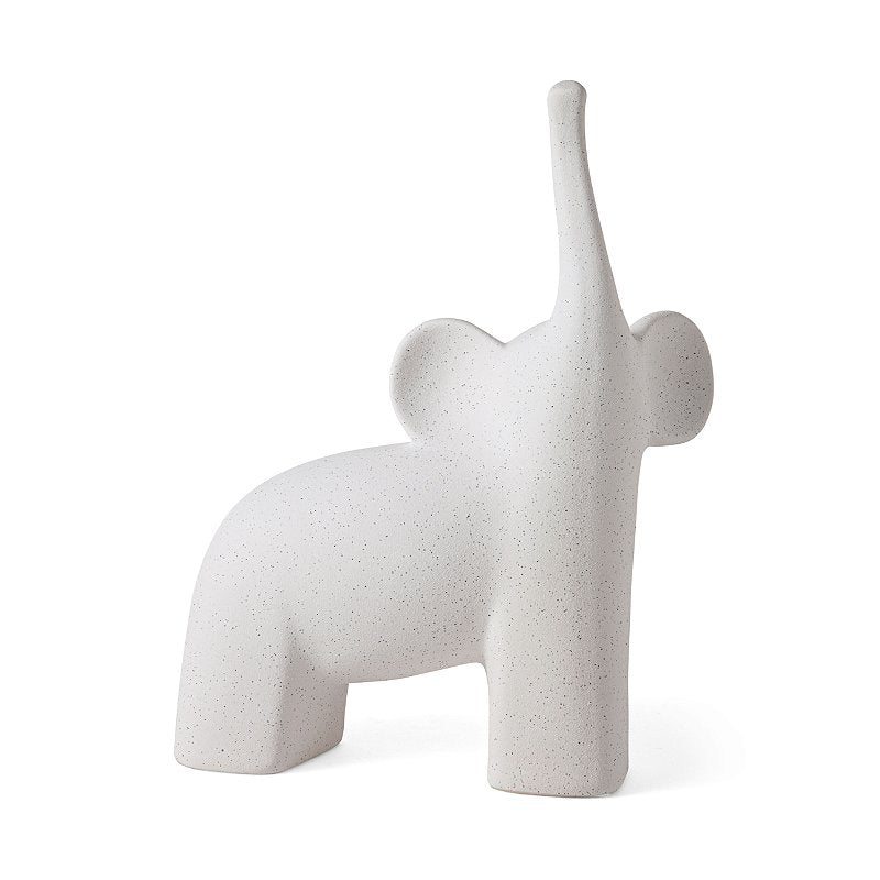 Escultura Elefante Borneo em Cerâmica Off White Grande