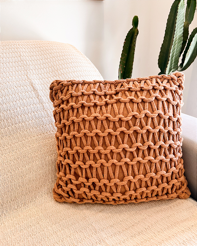Capa de Almofada Artesanal Corda Marrom 40x40