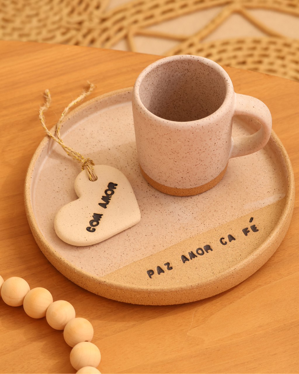 Kit Café em Cerâmica Artesanal Paz Amor Ca fé