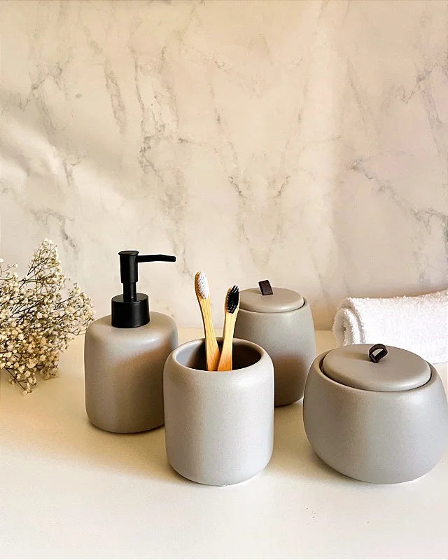 Kit Banheiro Greta Cinza em Cerâmica