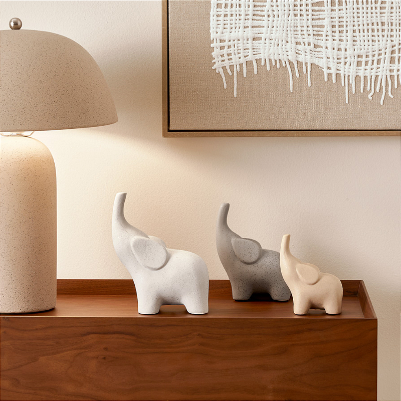 Trio Mini Elefantes Nellie em Cerâmica