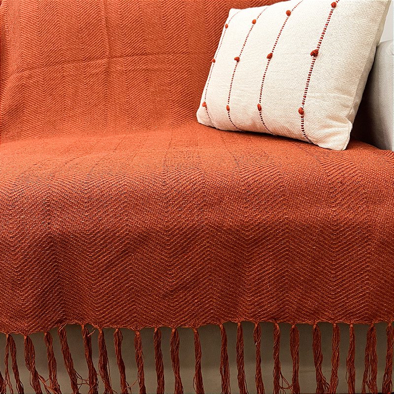 Manta Decorativa Artesanal Frade Terracota 1,20 x 1,80