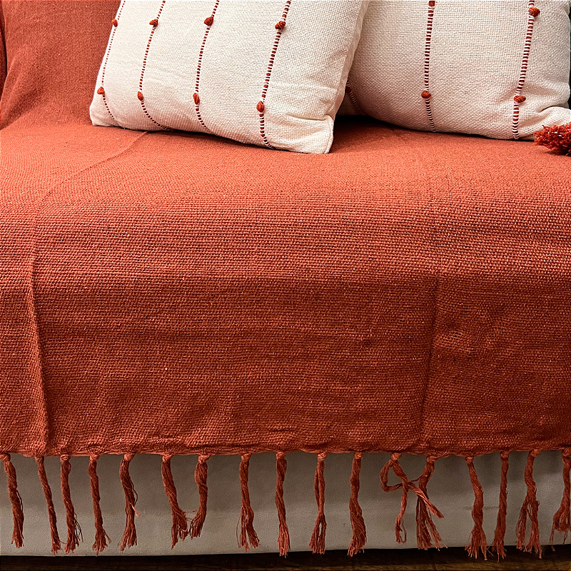 Manta Decorativa Artesanal Prado Terracota 1,40 x 2,40