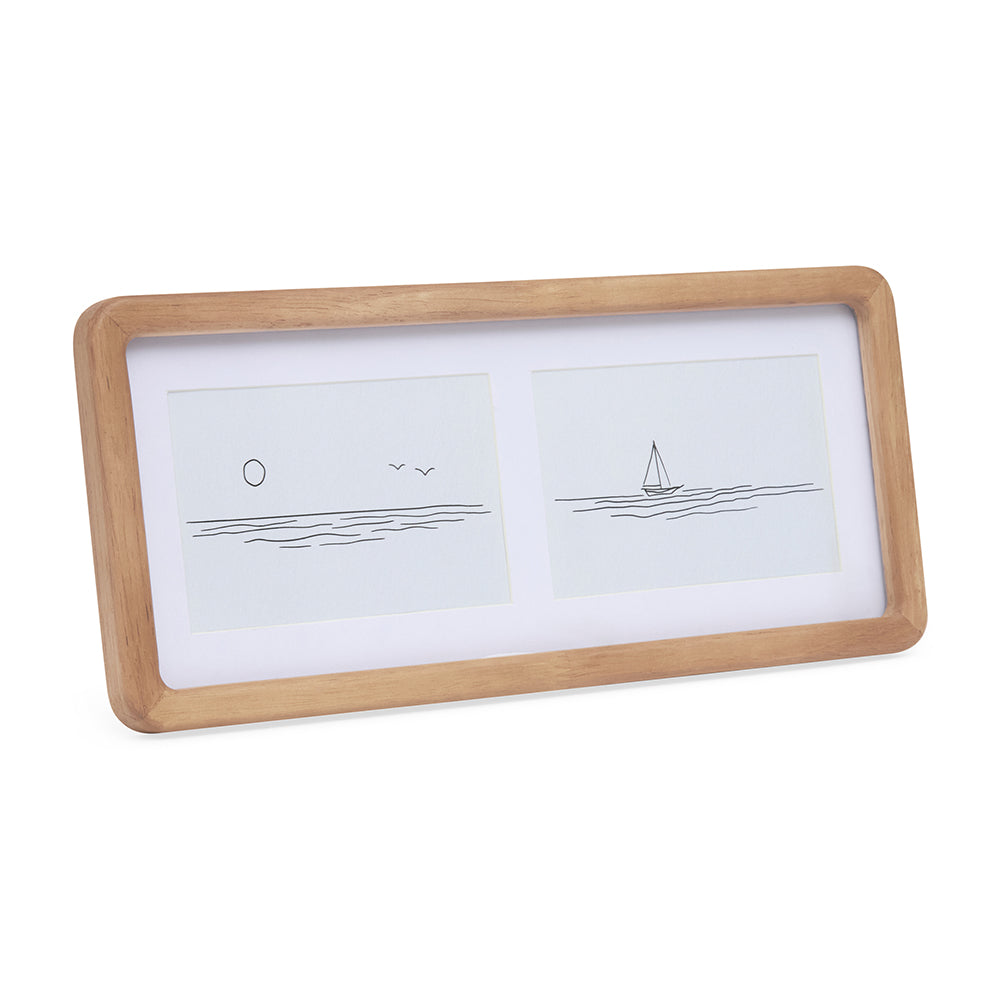 porta retrato duplo em madeira natural para fotos 10x15
