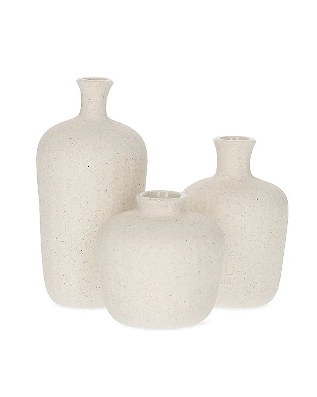 Trio Mini Vasos Filó em Cerâmica Off White