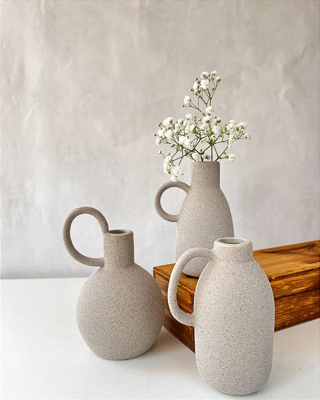 Trio Mini Vasos Nina em Cerâmica Cinza